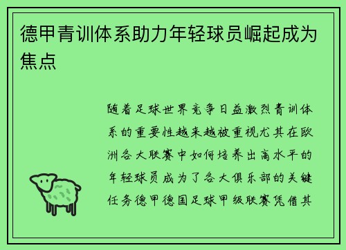 德甲青训体系助力年轻球员崛起成为焦点