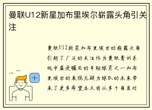 曼联U12新星加布里埃尔崭露头角引关注